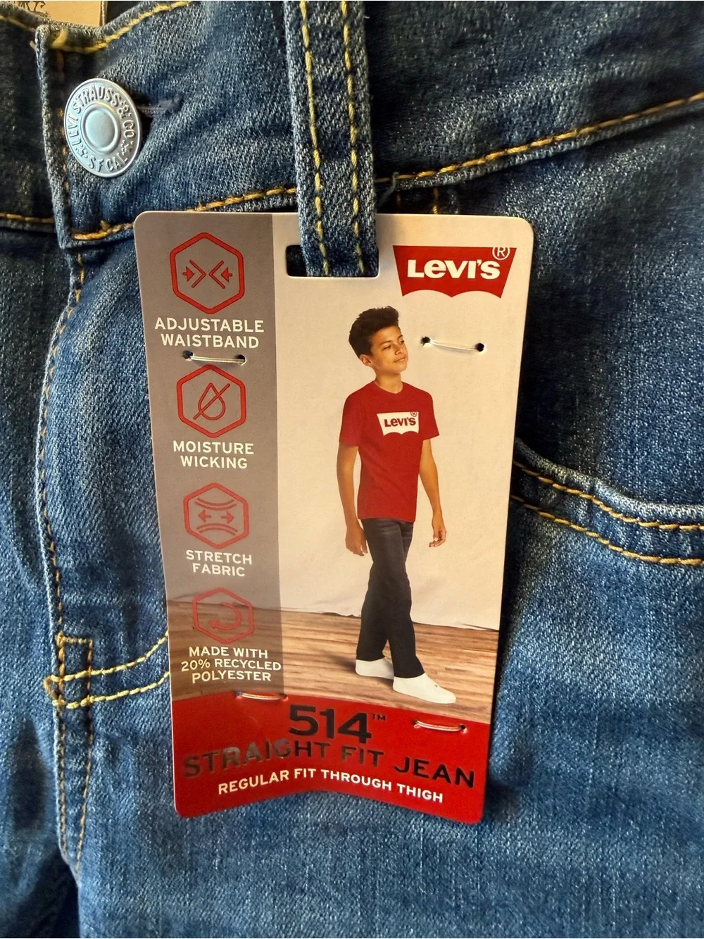 Levi’s 514 Straight Fit Jeans Boys Sz 8 24x25 NWT Stretch Denim Adjustable Waist - Picture 3 of 5